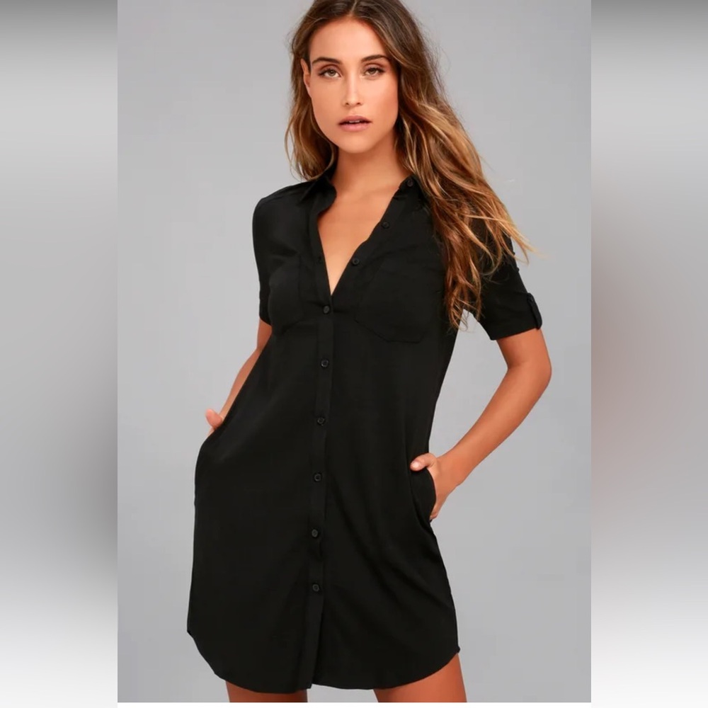 Lulu’s Oxford Comma Black Shirt Dress With Pockets